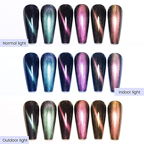 BORN PRETTY 6ml 3D Cat Eyes Chameleon Nail Polish 3 Colors Set, Black Base Polish with Magnet Sticks