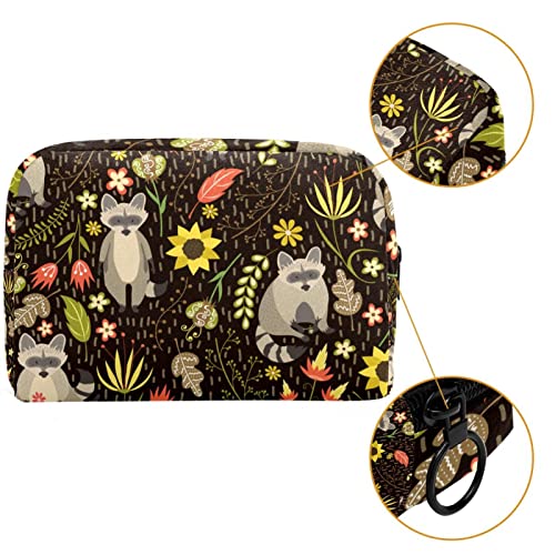 Bosque de dibujos animados mapache patrón floral viaje colgante neceser bolsa de maquillaje cosmético organizador rápido bolsa de maquillaje para mujeres niñas niños