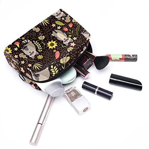 Bosque de dibujos animados mapache patrón floral viaje colgante neceser bolsa de maquillaje cosmético organizador rápido bolsa de maquillaje para mujeres niñas niños