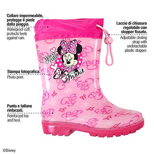 Botas de Agua Niña Minnie Mouse Rosa Fucsia - Calzados de Lluvia Niñas Disney Minni con Suela Antideslizante - Botas Impermeables Rosa Fucsia Cierre con Cordón Material PVC (Rosa y Fucsia, numeric_22)