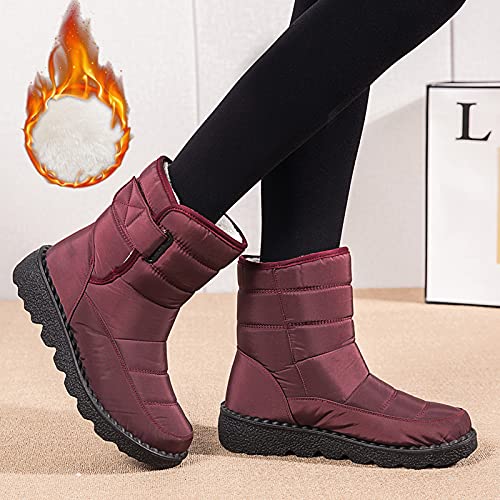 Botas de invierno para mujer, impermeables, forradas, para la nieve, para invierno, cálidas, de caña corta, botines para mujer, planas, antideslizantes, zapatos de senderismo, rojo, 37 EU