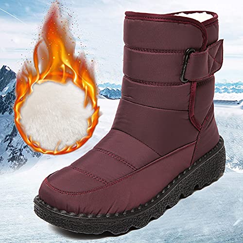 Botas de invierno para mujer, impermeables, forradas, para la nieve, para invierno, cálidas, de caña corta, botines para mujer, planas, antideslizantes, zapatos de senderismo, rojo, 37 EU