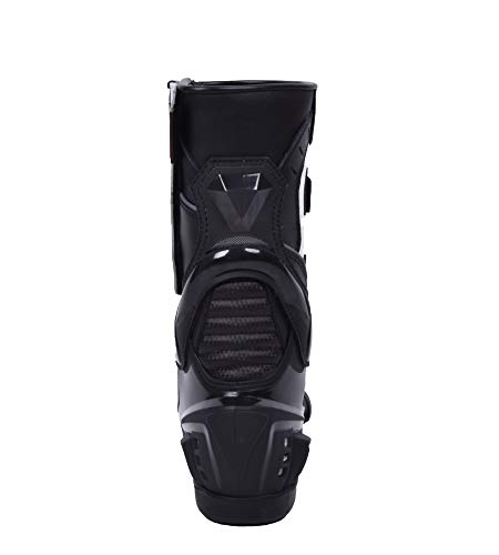 Botas de moto Hombre, botas de cuero deportivas, impermeables, de cuero, protectores rígidos integrados estables, con protección de tobillo, negro blanco - 42