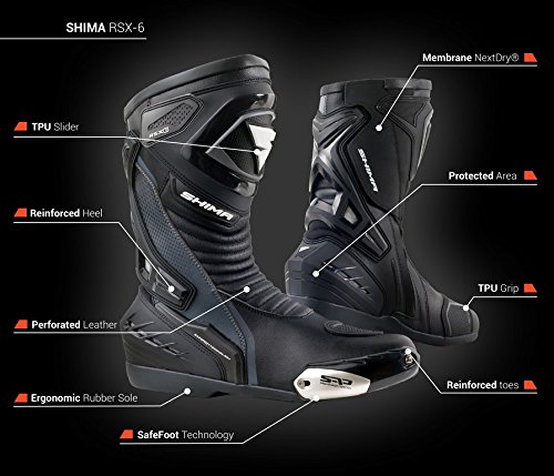 Botas Shima Rsx-6, de Piel, Hombre, Vintage Retro, para Conducir de Moto en Carretera, negro, 47