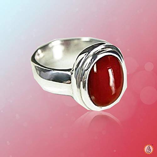 Brahmatells Coral Rojo Manzana Ovalada Anillo Rojo Gold Moonga Piedra Preciosa Suelta para Hombres Y Mujeres