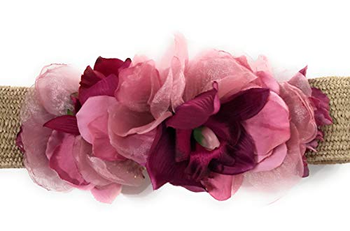 BRANDELIA Cinturones de Flores para Vestidos de Fiesta Mujer Cinturones Elásticos Mujer con Flores Artificiales, Cinta Rafia Fucsia