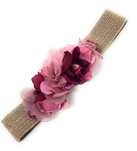 BRANDELIA Cinturones de Flores para Vestidos de Fiesta Mujer Cinturones Elásticos Mujer con Flores Artificiales, Cinta Rafia Fucsia