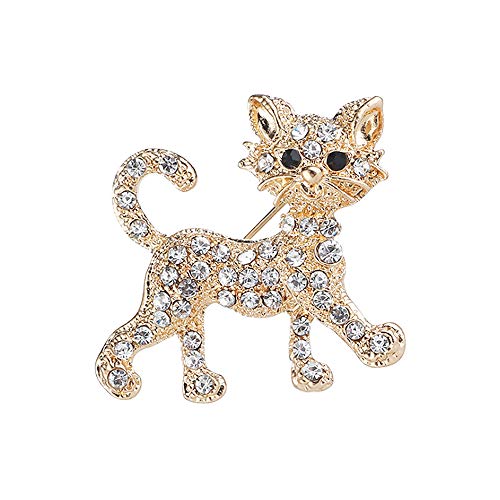 Broche de gato chapado en oro con diamantes de imitación de cristal, broche de solapa de moda para trajes de joyería accesorios para mujeres y hombres vestido