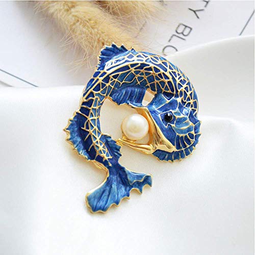 Broche de solapa con diseño de peces Koi, con forma de perla y perlas doradas, color dorado, para mujeres y niñas