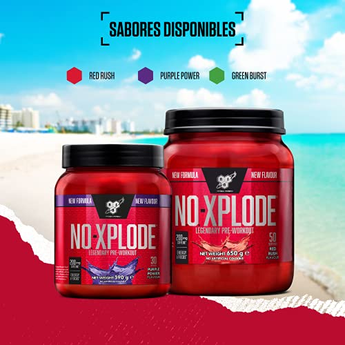 BSN N.O.-Xplode Pre-workout Powder, Suplemento Deportivo con Cafeína, Aminoácidos, Vitamina C y Zinc, Red Rush, 50 Porciones, 650 g, Embalaje Puede Variar