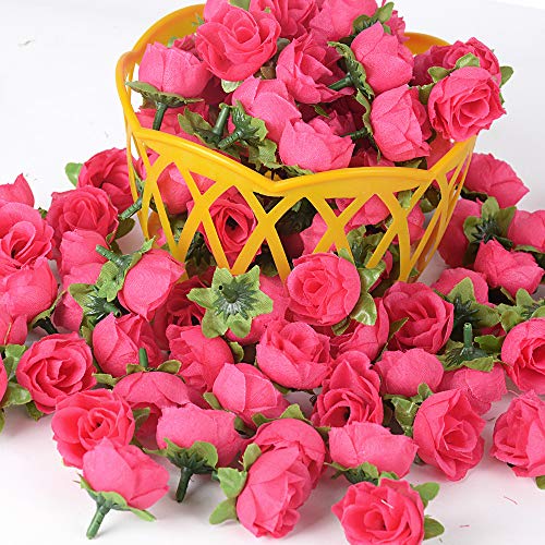 BUONDAC 100pcs Cabezas de Rosa Flores Rosa Artificiales en Seda para Manualidades Decoración de Boda Fiesta Hogar Fucsia