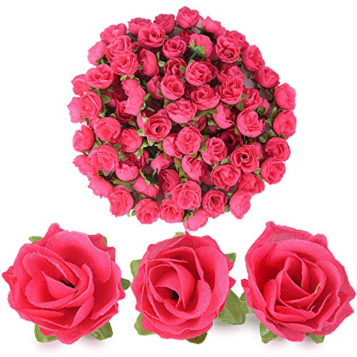 BUONDAC 100pcs Cabezas de Rosa Flores Rosa Artificiales en Seda para Manualidades Decoración de Boda Fiesta Hogar Fucsia