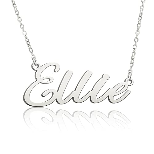 BUREI - Collar con nombre personalizado chapado en oro de 14 quilates, joyería para mujeres y niñas, de 35,5 cm, 40,6 cm o 45,7 cm, Metal,