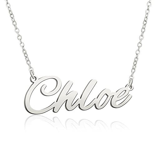 BUREI Collar con Nombre Personalizado para Mujer, Collar con Colgante de Plata, Regalos para Chloe