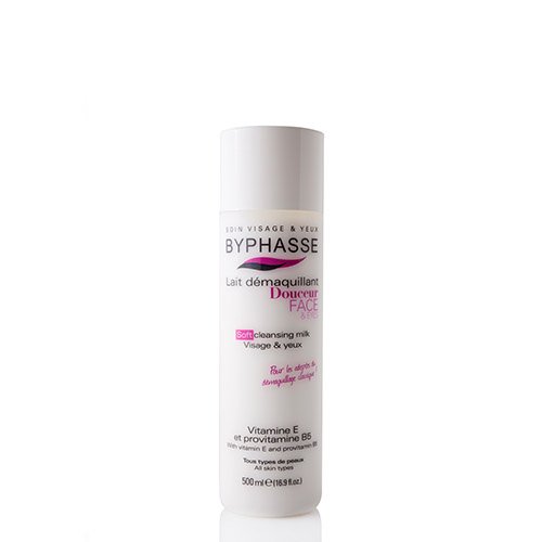 Byphasse - Lote de 2 leches desmaquillantes suaves para el rostro y los ojos, todo tipo de pieles (botella), 500 ml