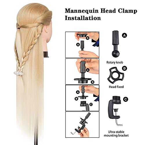 Cabeza maniquí, DanseeMeibr 66cm cabeza peluqueria Practicas Formación de la Cosmetología para trenza 100% de cabello sintéticas, cabeza de muñeca con Soporte de Mesa + Accesorios de Peinado