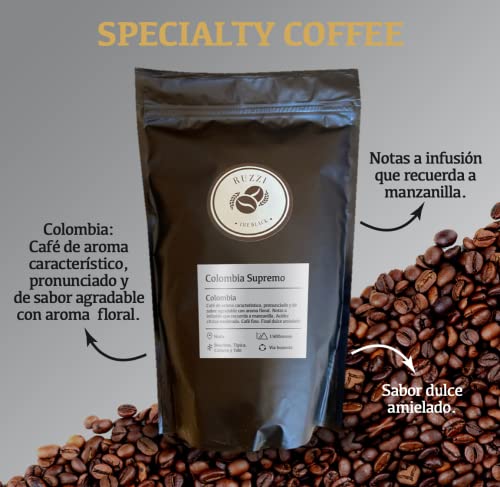 CAFE BLACK RUZZI ESPECIALIDAD 1000 GR COLOMBIA SUPREMO EN GRANO , TUESTE ARTESANAL 100% ARABICA , SEMILLA CATURRA