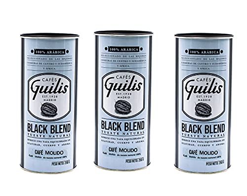 CAFES GUILIS DESDE 1928 AMANTES DEL CAFE Café Molido Natural Black Blend de Tueste Natural - Pack 3 Latas 250 gr