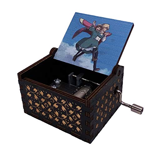 Caja musical de madera grabada castillo de Howl's Moving Castle Caja de regalo de manivela para Navidad, cumpleaños, día de San Valentín, paseo aéreo (negro)