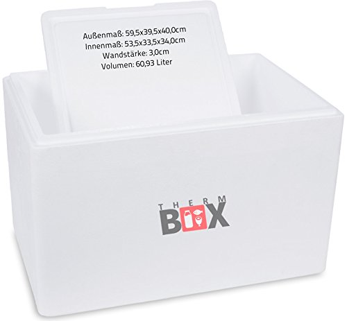 Caja térmica Caja de espuma de poliestireno XXL 61 litros - Caja térmica para alimentos y bebidas - Refrigerador y calentador de espuma de poliestireno (exterior 59,5x39,5x40cm) Reutilizable