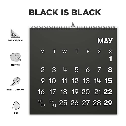 Calendario 2022 Black is Black - Calendario minimalista 30x30 cm - Calendario pared 2022 - Calendario decoracion hogar