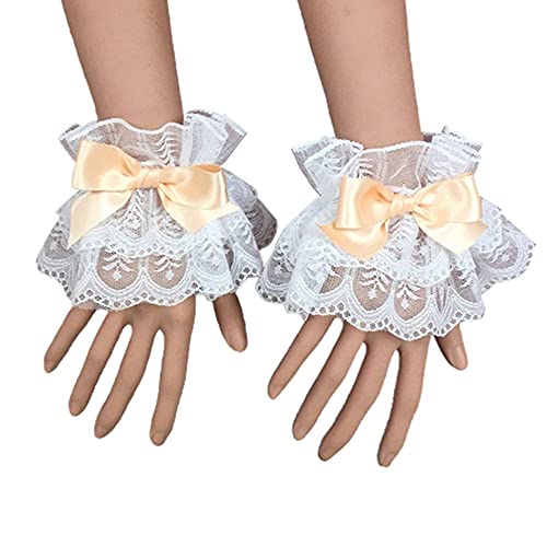 Caliente Bowknot Encaje Multicolor Muñeca Puños Lolita Mano Manga Dulce Volantes, naranja, Talla única