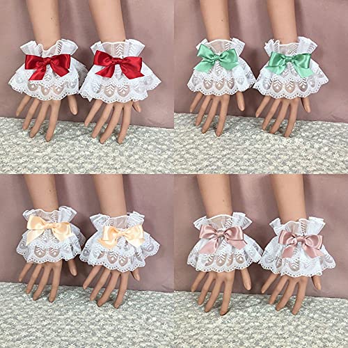 Caliente Bowknot Encaje Multicolor Muñeca Puños Lolita Mano Manga Dulce Volantes, naranja, Talla única