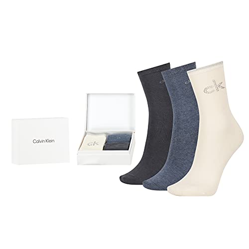 Calvin Klein Crystal Logo Holiday Women's Crew-Calcetines (3 Unidades) clásicos, China Blue, Talla única para Mujer