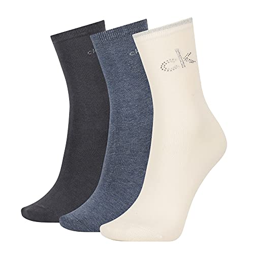 Calvin Klein Crystal Logo Holiday Women's Crew-Calcetines (3 Unidades) clásicos, China Blue, Talla única para Mujer