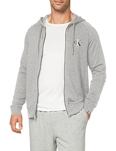 Calvin Klein Full Zip Hoodie Sudadera con Capucha, Grey Heather, S para Hombre