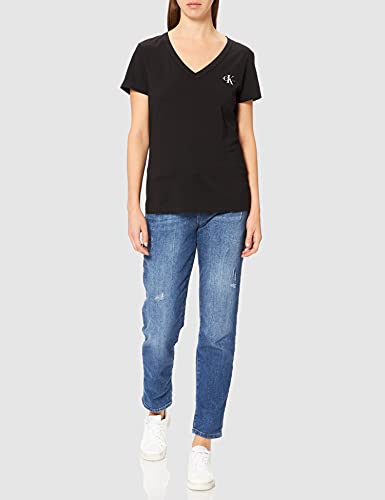 Calvin Klein Jeans Monogram Slim V-Neck tee Camiseta, CK Black, S para Mujer