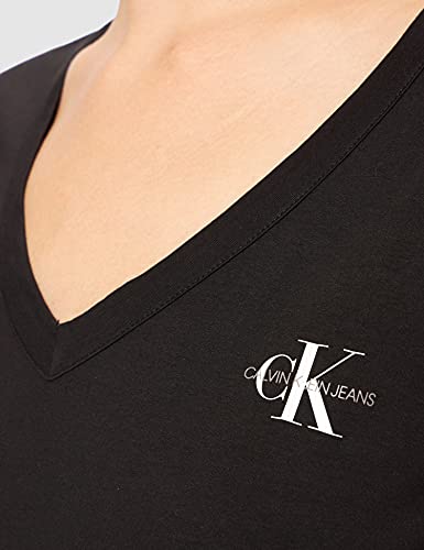 Calvin Klein Jeans Monogram Slim V-Neck tee Camiseta, CK Black, S para Mujer