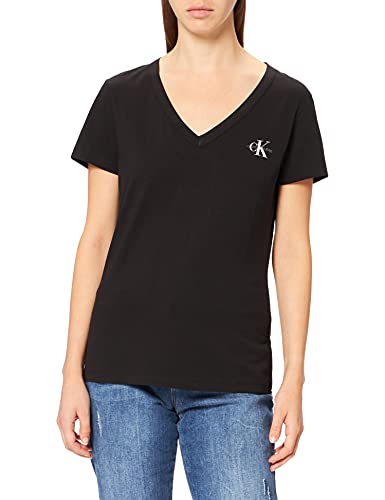 Calvin Klein Jeans Monogram Slim V-Neck tee Camiseta, CK Black, S para Mujer