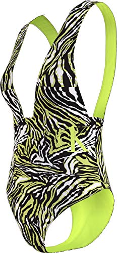 Calvin Klein Plunge One Piece-rp-Print Parte Superior de Bikini, Tangled Tiger Direct Green, S para Mujer