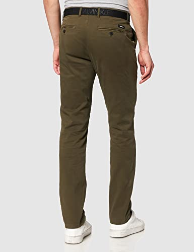 Calvin Klein Slim FIT Garment Dye Chino Belt Pantalones Informales, Forest Night, 30W/32L para Hombre