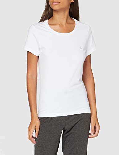 Calvin Klein S/s Crew Neck 2pk Top de Pijama, White, M para Mujer