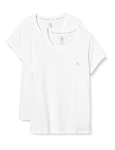 Calvin Klein S/s Crew Neck 2pk Top de Pijama, White, M para Mujer