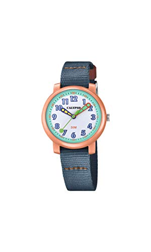 CALYPSO Reloj Modelo K5811/2 de la colección Junior Collection, Caja de 32 mm Blanco con Correa de Nylon Azul Oscuro para Unisex