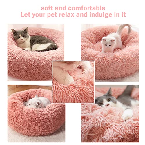 Cama Perro Gato Mediano Pequeño - Cama para Perros Gatos Redonda Antiestres Suave Lavables, Cálido Felpa Cama Cojin Interior Invierno para Perro y Gato Medianos Pequeños (L-60cm, Rosado)