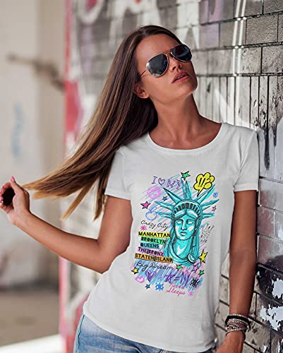 Camiseta New York Graffiti de algodón orgánico, unisex, para mujer y niño, Blanco, XXL