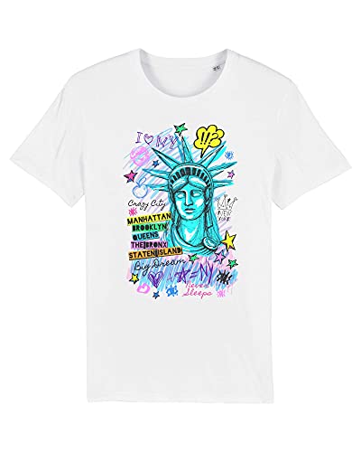 Camiseta New York Graffiti de algodón orgánico, unisex, para mujer y niño, Blanco, XXL