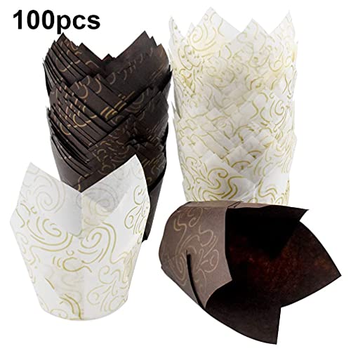 CandyT 100 Piezas de Papel para Muffins, moldes de Papel para Muffins de Boda, Molde de tulipán, Papel para Hornear para Clases de horneado, Herramientas para Hornear Pasteles y Magdalenas