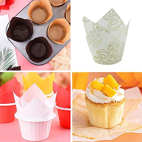 CandyT 100 Piezas de Papel para Muffins, moldes de Papel para Muffins de Boda, Molde de tulipán, Papel para Hornear para Clases de horneado, Herramientas para Hornear Pasteles y Magdalenas