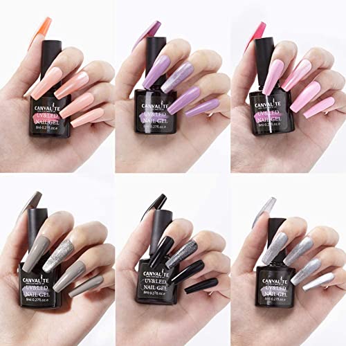 Canvalite Esmaltes Semipermanentes de Uñas en Gel UV LED, 6 Colors 3D Ojo de Gato con Imán, Base y Top Coat, Gel Uñas Manicura Kit Para DIY Salon 10PCS Kit de Esmaltes de Uñas 8ml (6 Colors)