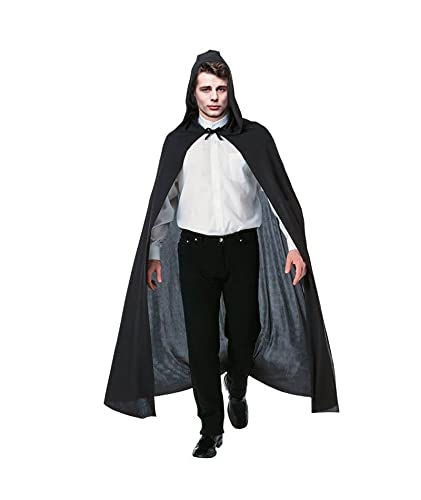 Capa con Capucha Negra Punto Larga【Talla Adulto Unisex 140 cm】 Capas Disfraces Hombre Mujer Carnaval Halloween