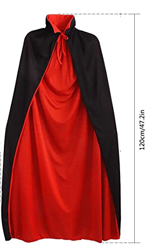 Capa con capucha unisex para adultos, Capa de Vampiro de Halloween，capa de vampiro con vestido rojo reversible, capa mágica de demonio, negra y roja, para fiesta de Halloween, 120cm.