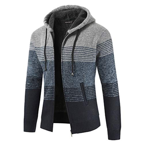 Cárdigan de Hombre Cuello Alto Casuales Chaqueta Chaqueta de Punto para Hombre Sudaderas con Capucha Suéter de Punto (M, Gris Claro)