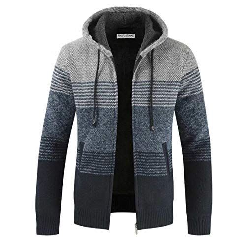 Cárdigan de Hombre Cuello Alto Casuales Chaqueta Chaqueta de Punto para Hombre Sudaderas con Capucha Suéter de Punto (M, Gris Claro)