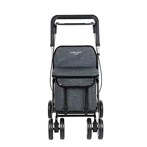 Carlett Carro de la Compra 4 Ruedas con Asiento | Lett800 Senior Comfort | Carrito Andador Plegable con Bolsa Extraíble 29L/15kg y Bandeja Portaobjetos, Gris