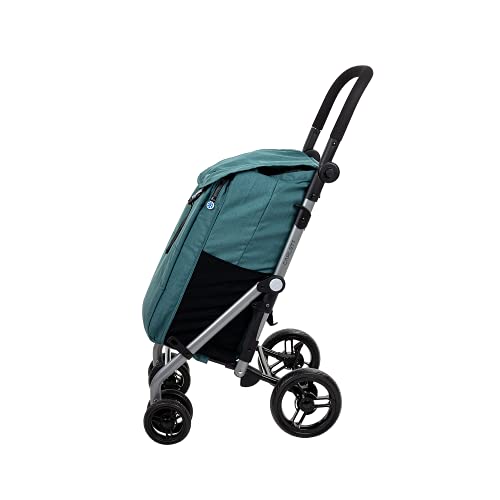 Carlett Carro de la Compra 4 Ruedas | Lett430 Classic Duo | Carrito Plegable con Gran Capacidad 25kg, Bolsa Principal 53L, Térmica 9L y Bolsillo Posterior, Verde